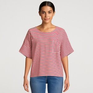 Public School Amos Striped Red Short Sleeve Top